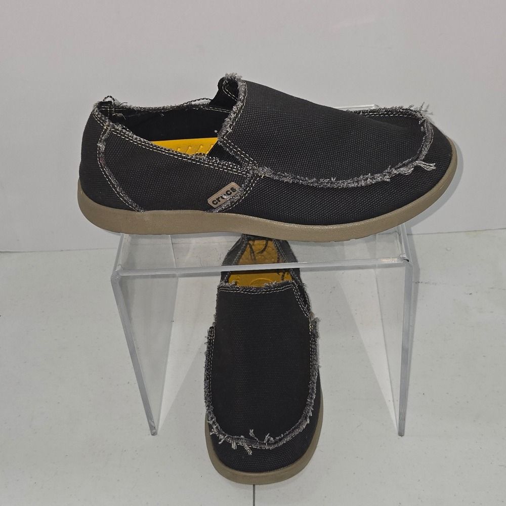 Crocs Santa Cruz Mens 8 Black Canvas Slip On Loafers Shoes 10128